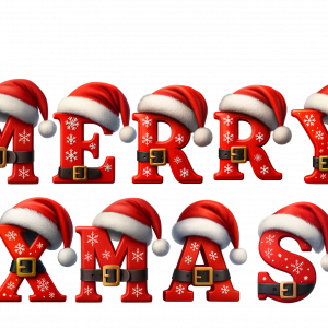 Merry Xmas word art, individual framed letters set in festive holiday design for Christmas décor